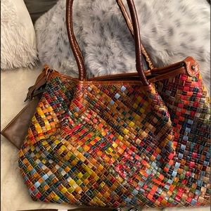 Amerileather Multi-color Weave Leave Leather Purse